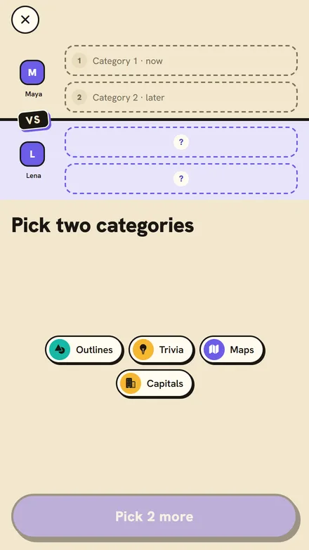 Picking two categories at the start of a duel