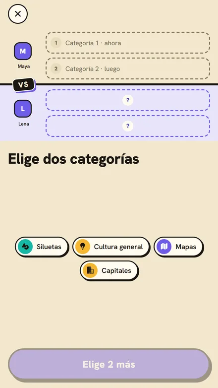 Elegir dos categorías al empezar un duelo