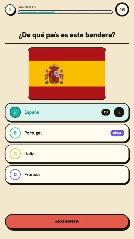 Una pregunta de bandera con tu respuesta y la de tu rival